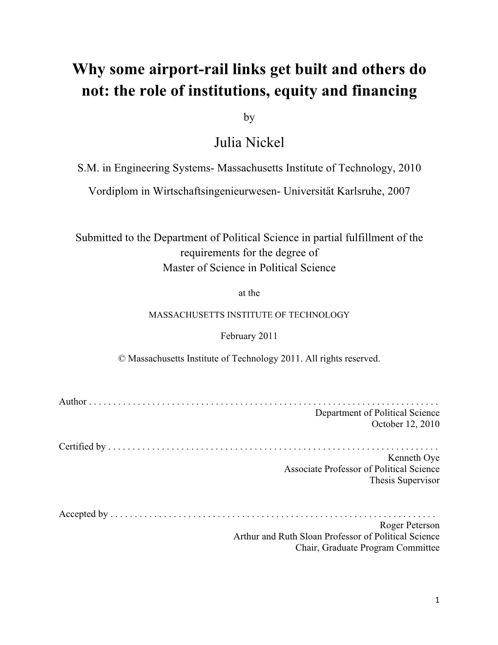 Why Some Airport-Rail Links Get Built and Others Do Not: the Role of Institutions, Equity and Financing