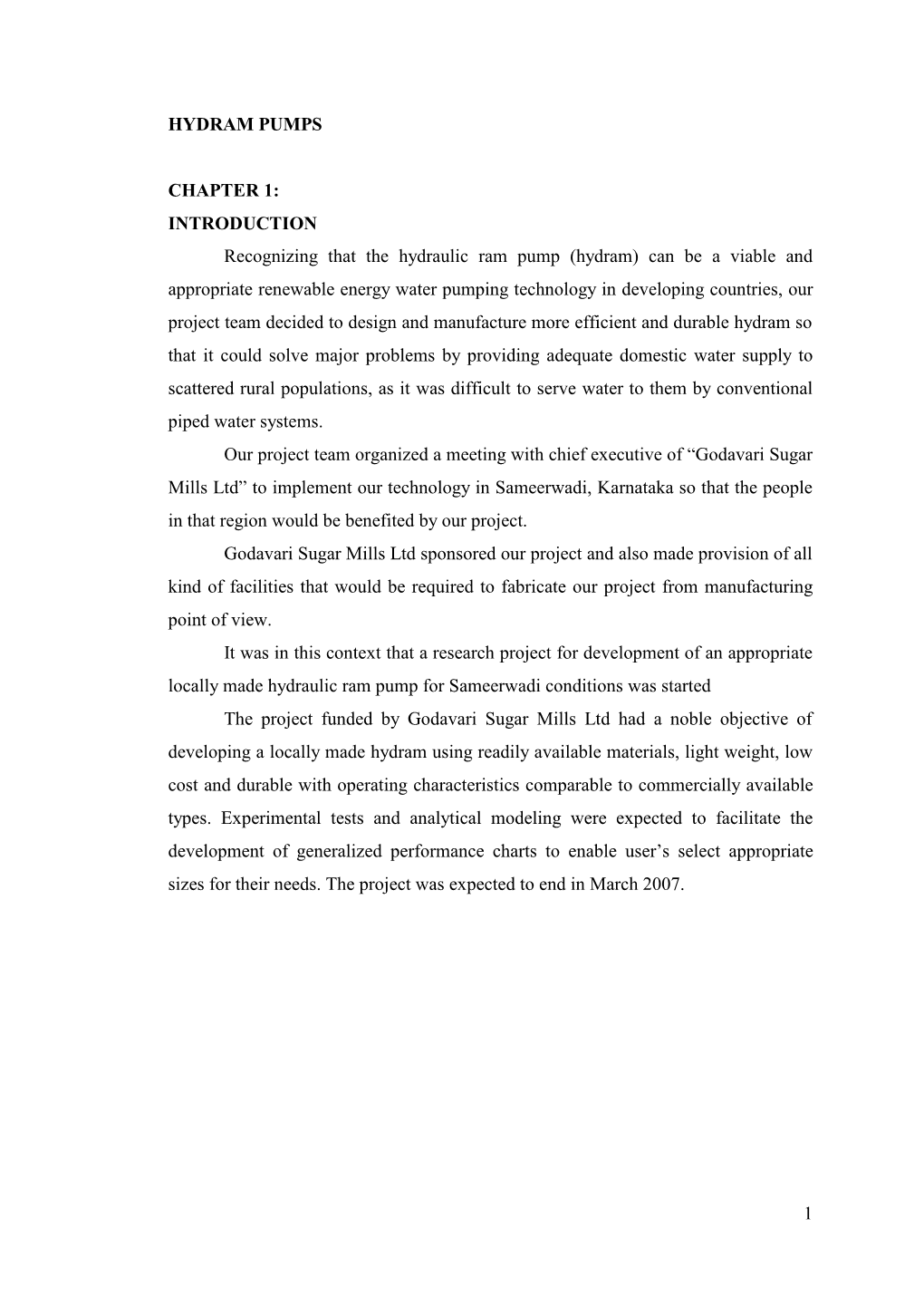 INTRODUCTION Recognizing That the Hydraulic Ram Pump (Hydram)