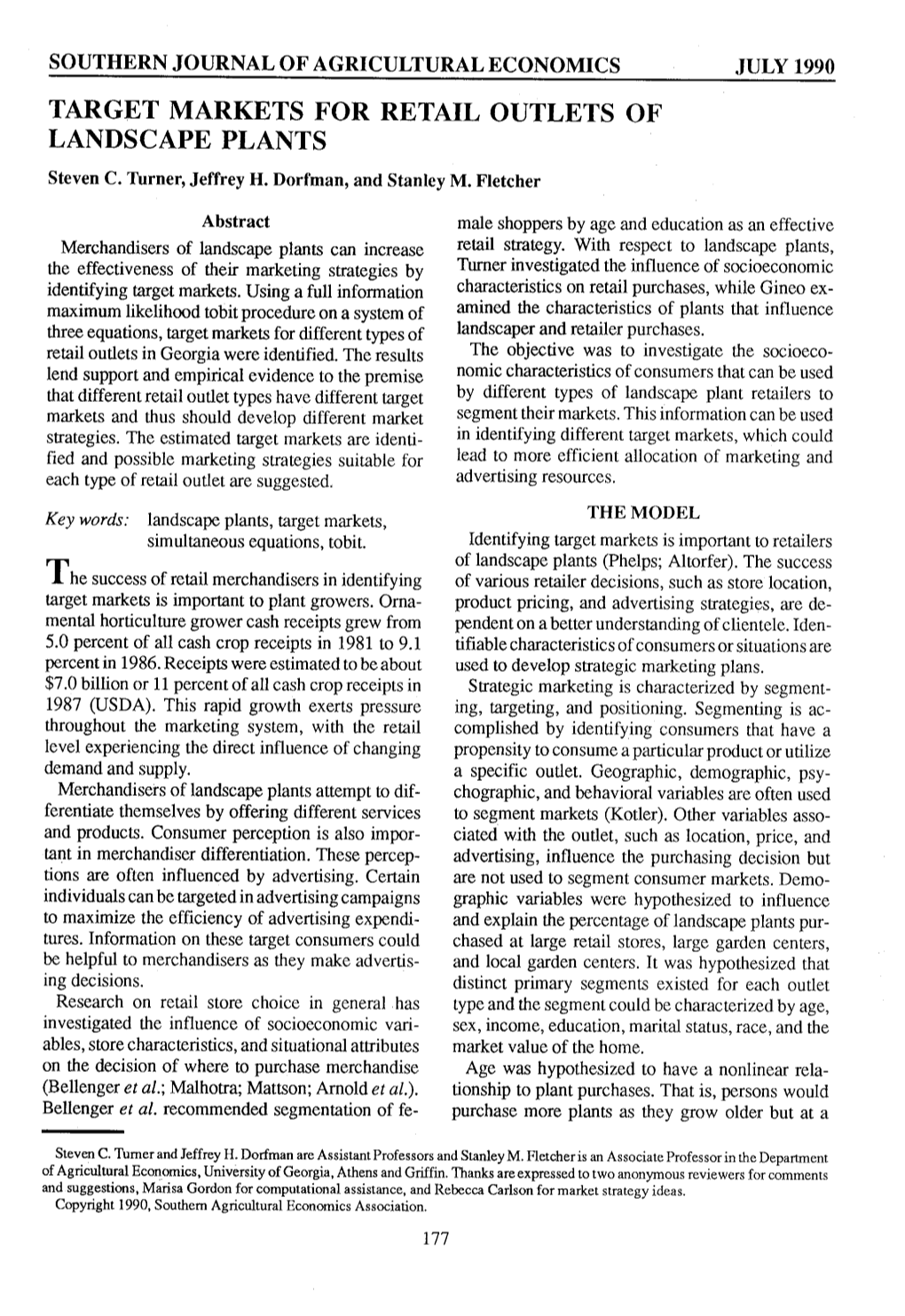 TARGET MARKETS for RETAIL OUTLETS of LANDSCAPE PLANTS Steven C