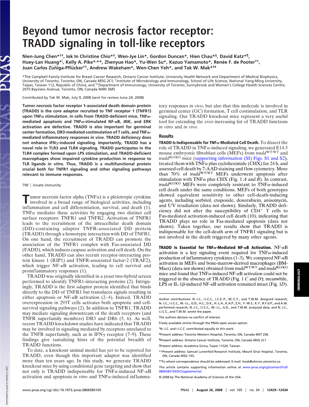 Beyond Tumor Necrosis Factor Receptor: TRADD Signaling in Toll-Like Receptors