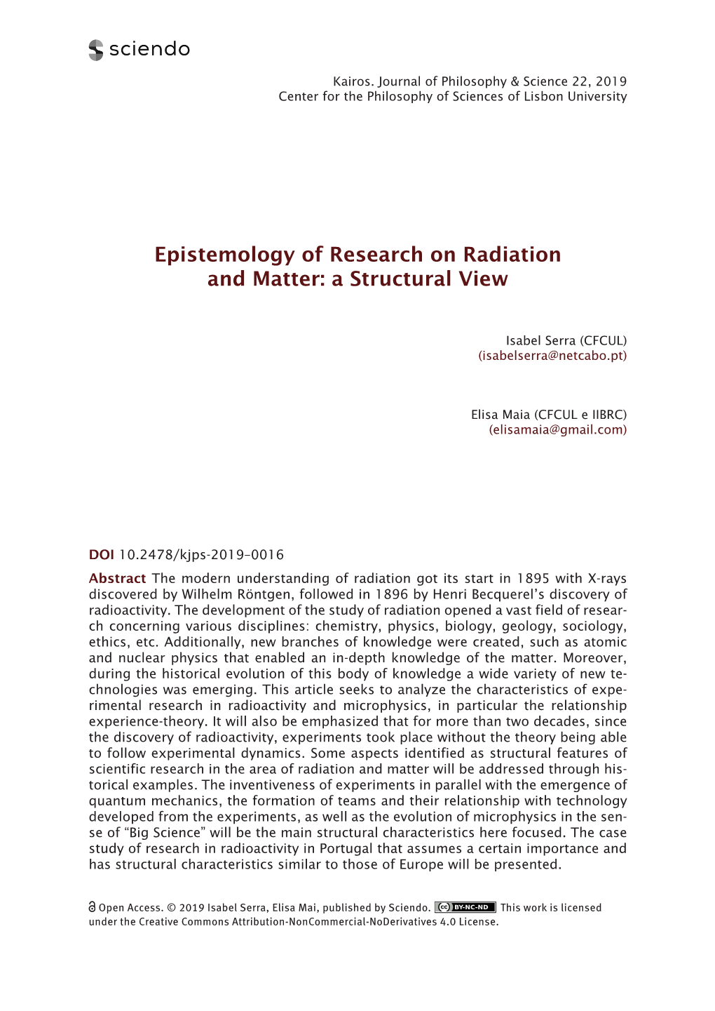 Epistemology of Research on Radiation and Matter: a Structural View