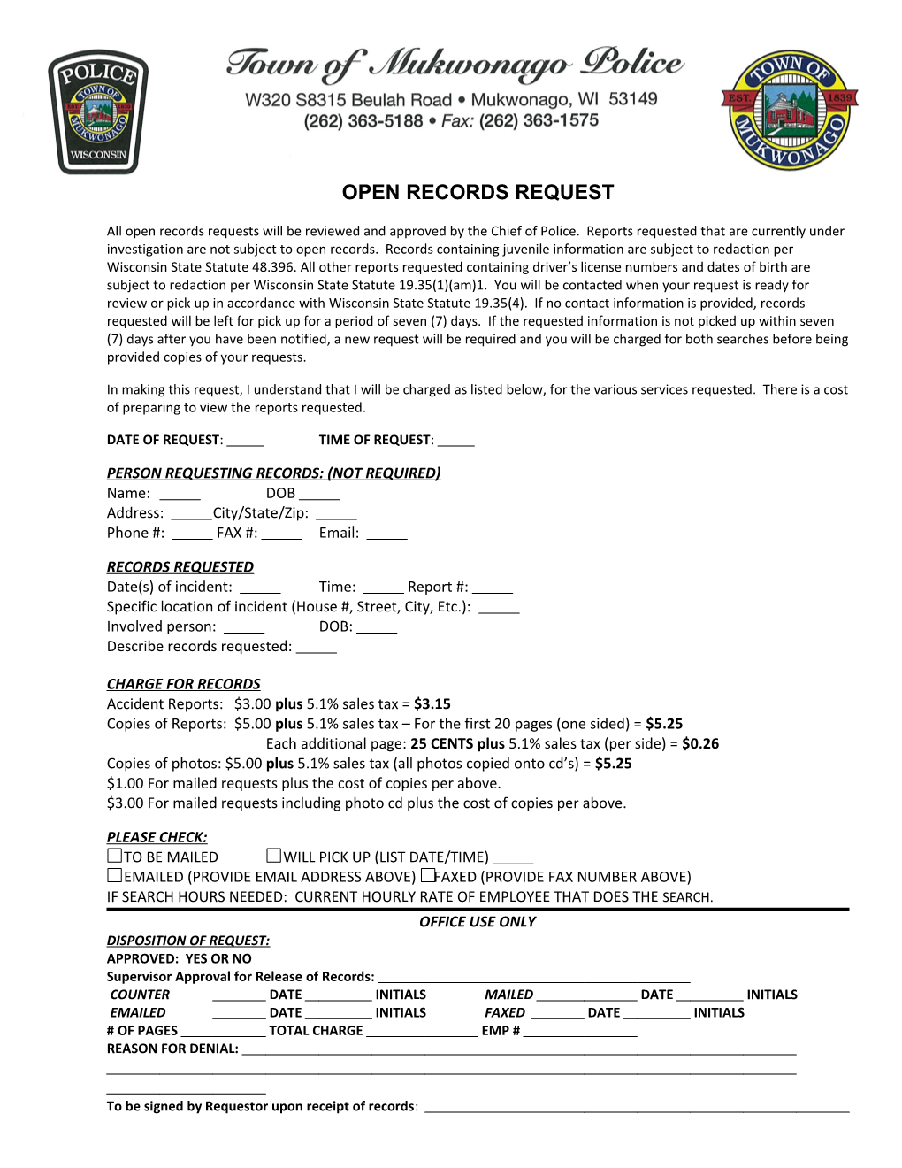 Open Records Request