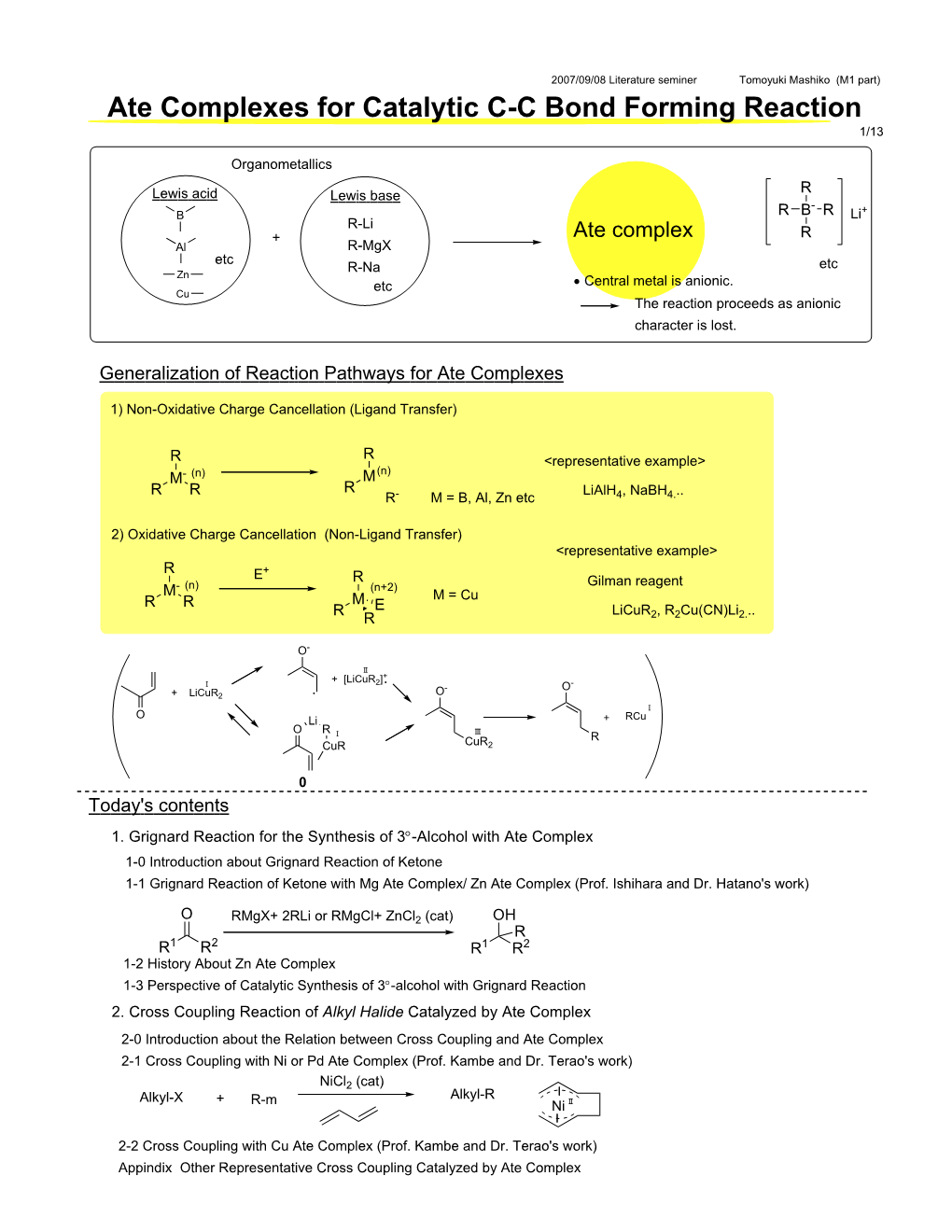 Ate Complexes for Catalytic C-C Bond Forming Reaction 1/13