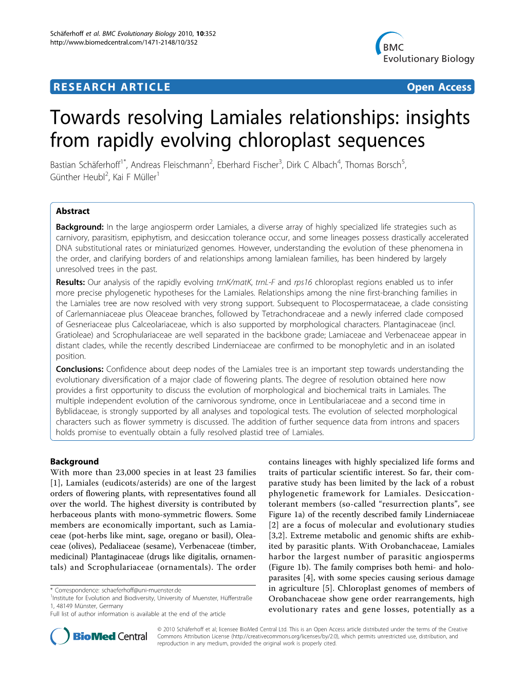 Towards Resolving Lamiales Relationships