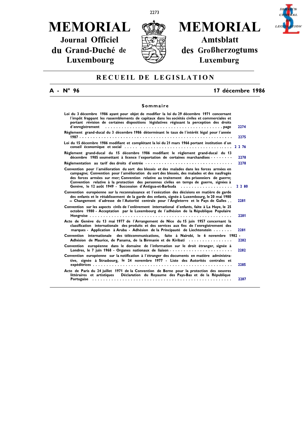 Loi Du 15 Décembre 1986 Modifiant Et Complétant La Loi Du 21 Mars 1966 Portant Institution D´Un Conseil Économiqu E Et Social