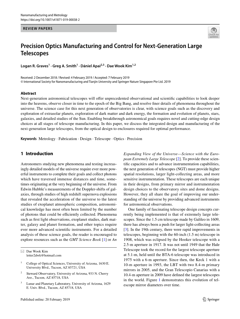 Precision Optics Manufacturing and Control for Next-Generation Large