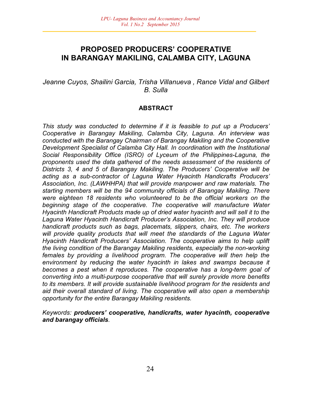 Proposed Producers' Cooperative in Barangay