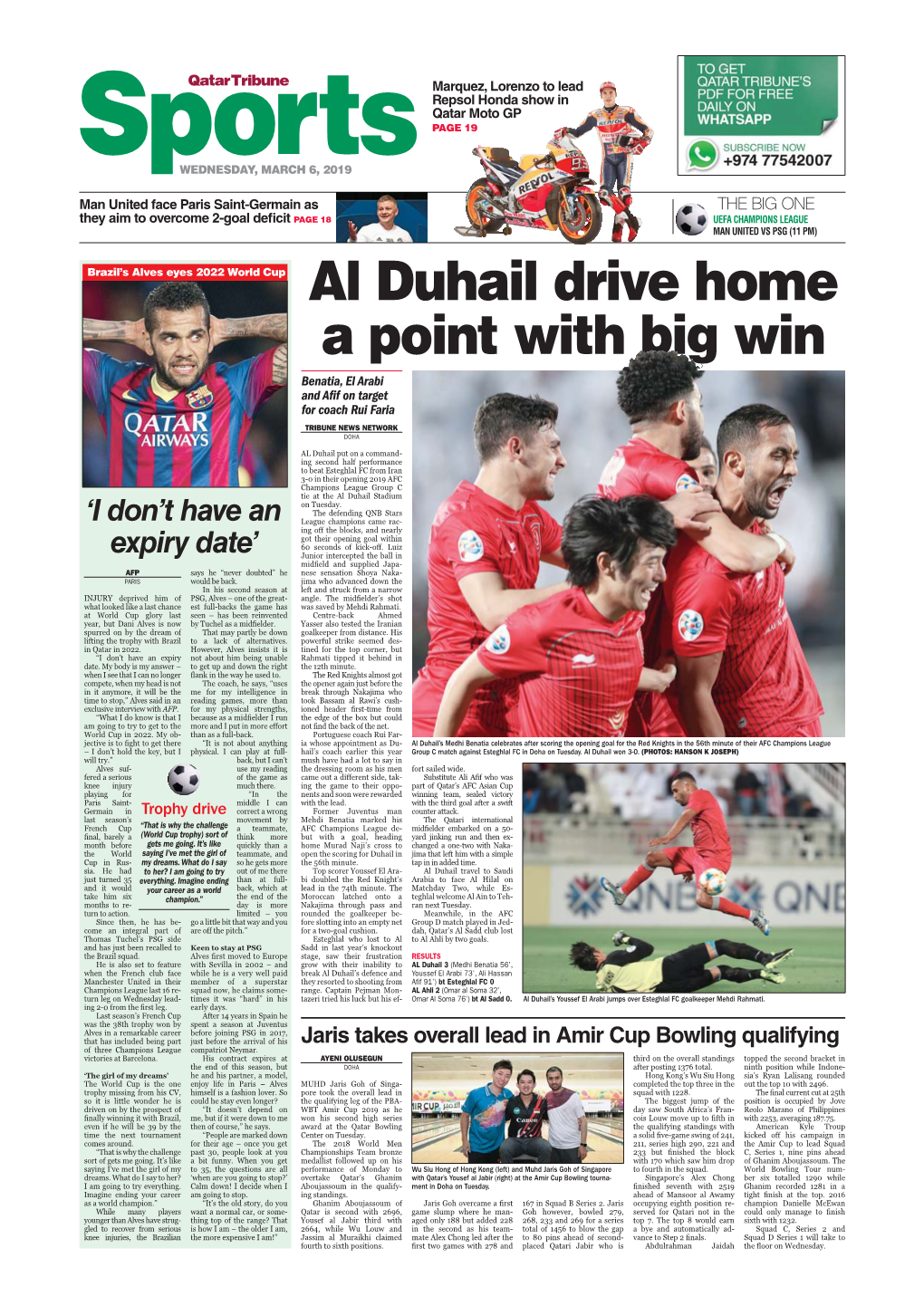 Al Duhail Drive Home a Point with Big Win Benatia, El Arabi and Afif on Target for Coach Rui Faria TRIBUNE NEWS NETWORK DOHA