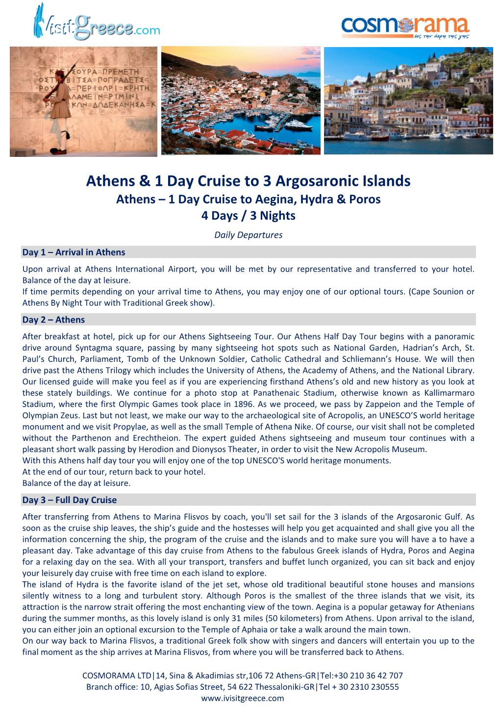 Athens & 1 Day Cruise to 3 Argosaronic Islands