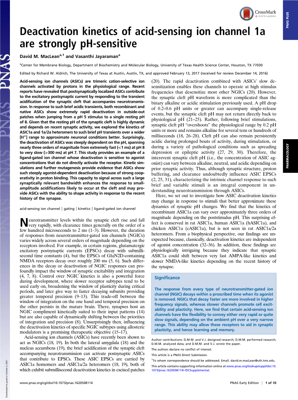 Deactivation Kinetics of Acid-Sensing Ion Channel 1A Are Strongly Ph