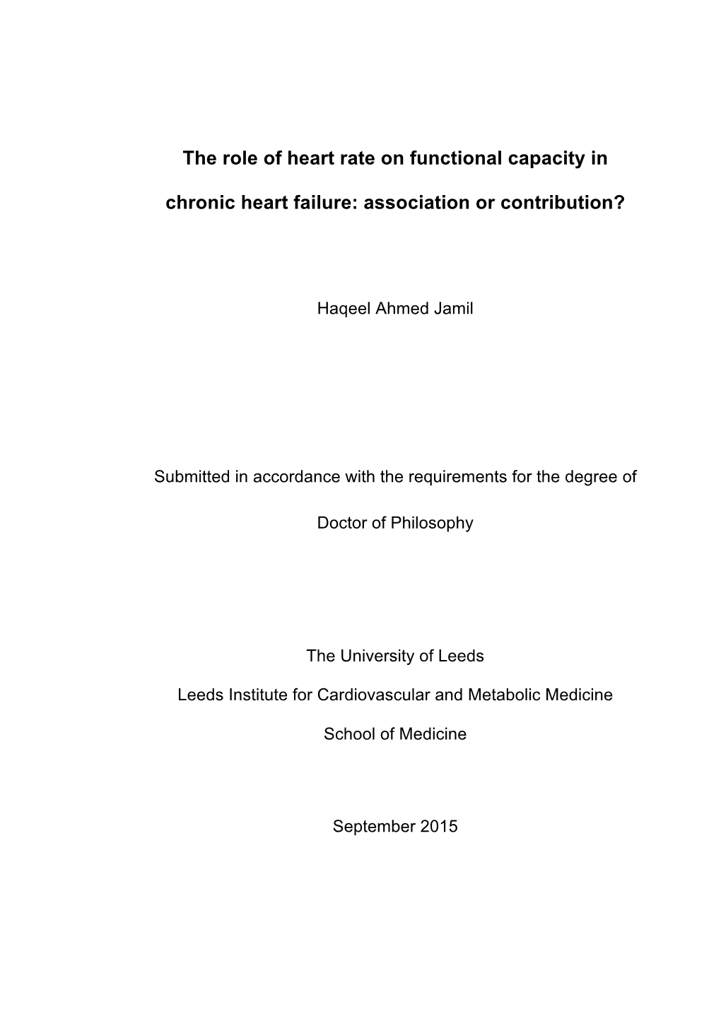 The Role of Heart Rate on Functional Capacity In