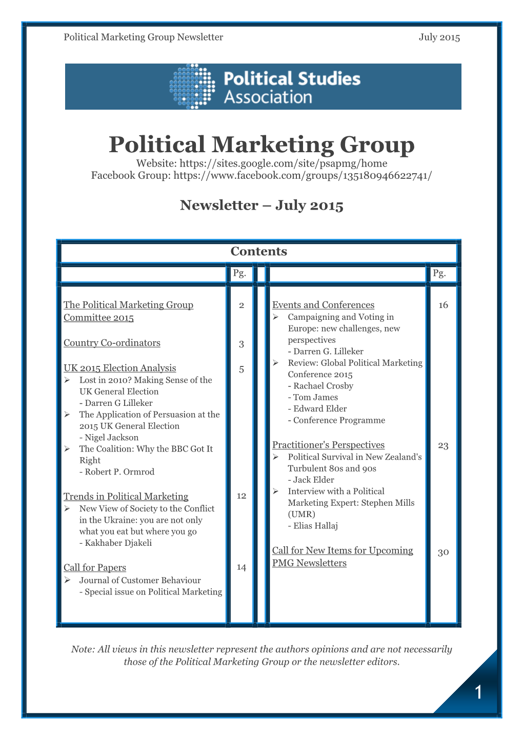 Political Marketing Group Newsletter July 2015