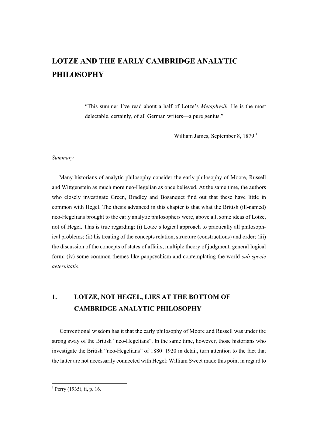 Lotze and the Early Cambridge Analytic Philosophy