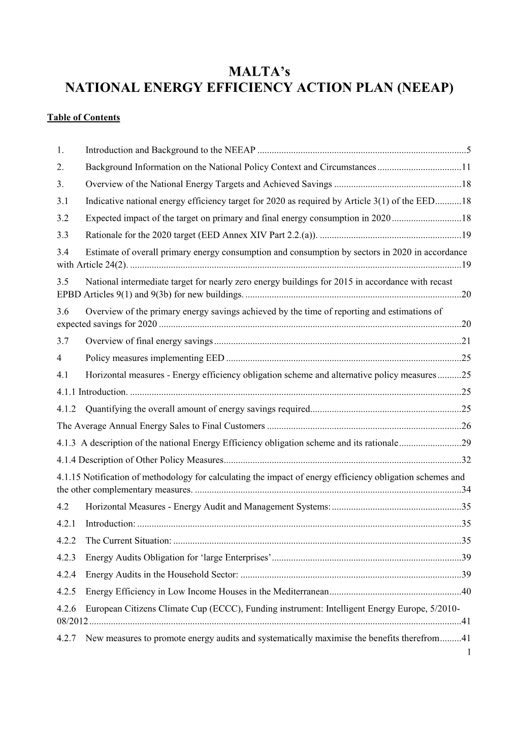 MALTA's NATIONAL ENERGY EFFICIENCY ACTION PLAN (NEEAP)