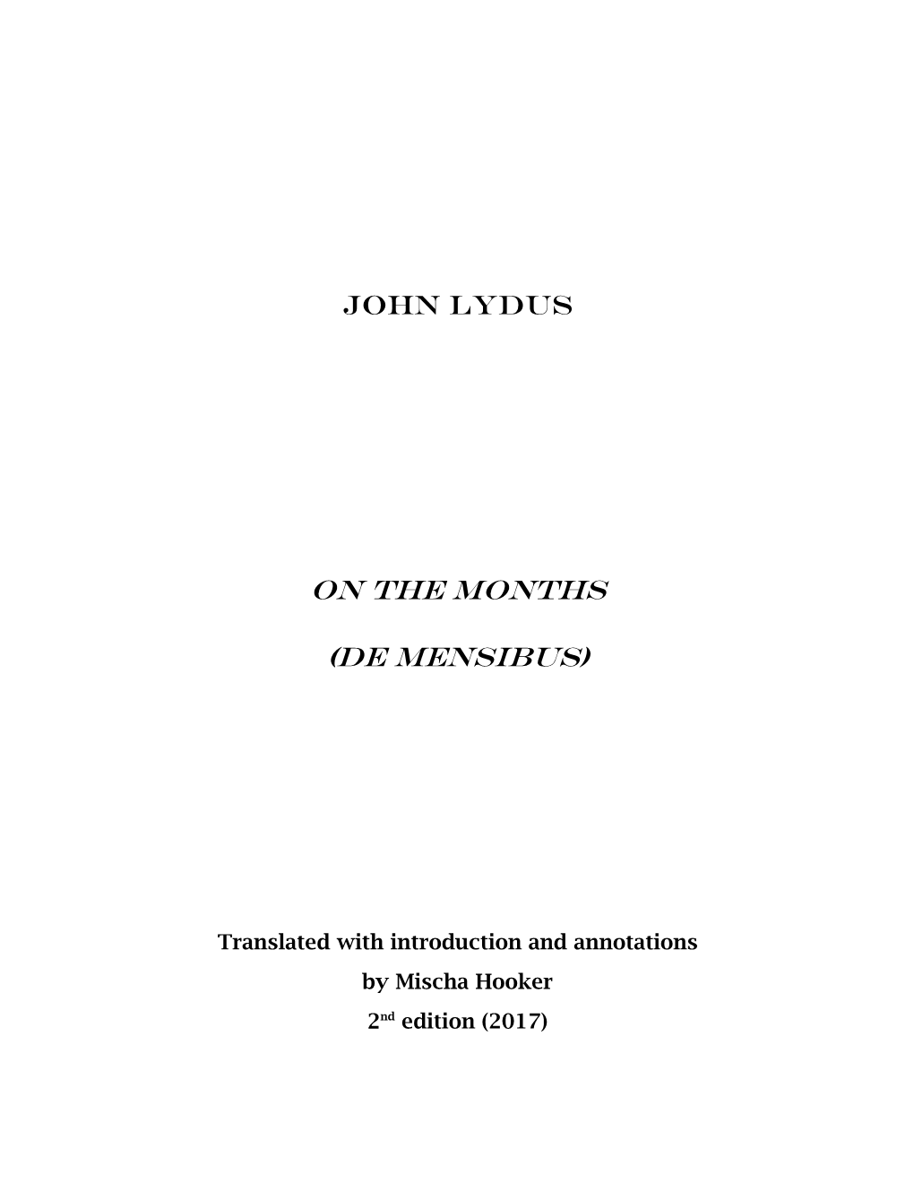 On the Months (De Mensibus) (Lewiston, 2013)