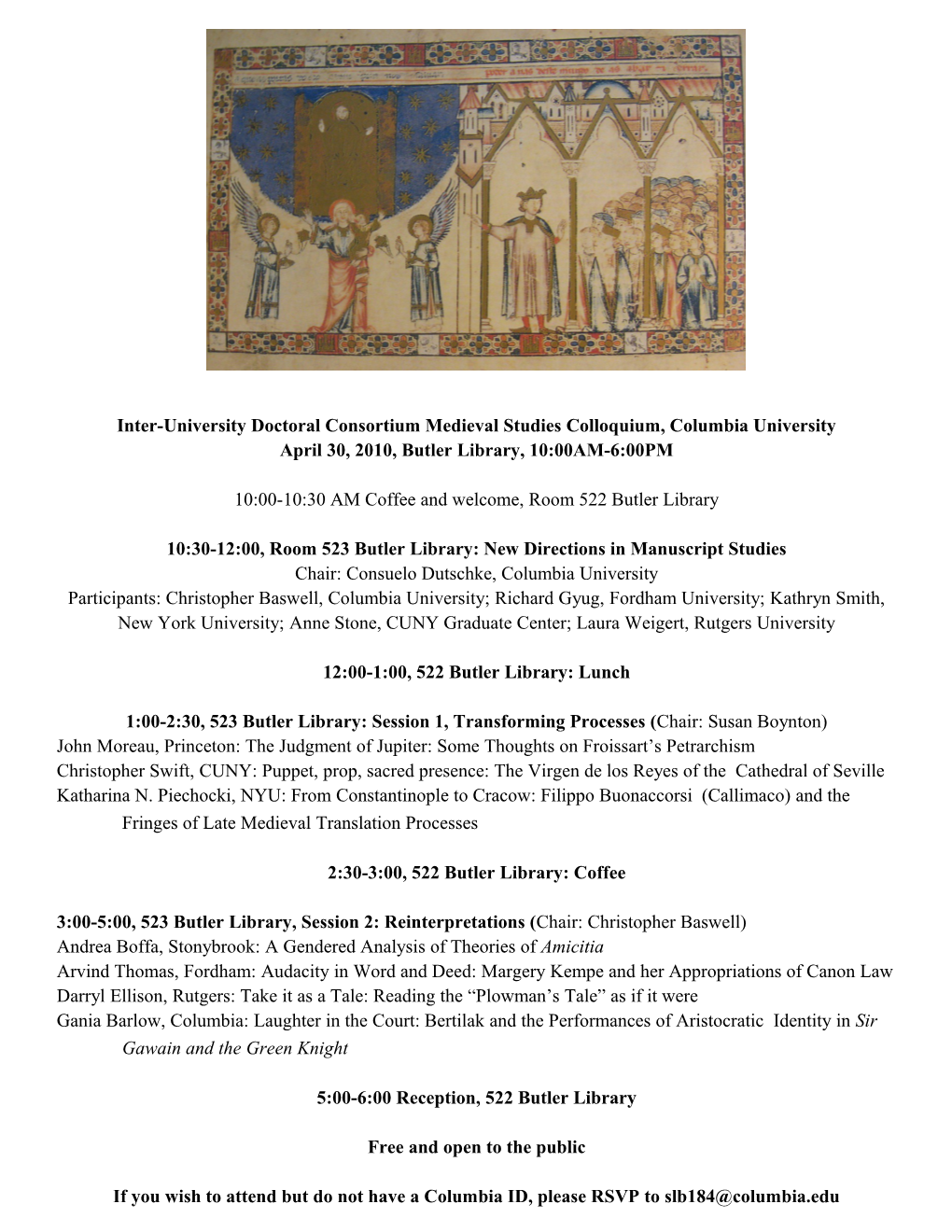 Inter-University Doctoral Consortium Medieval Studies Colloquium, Columbia University