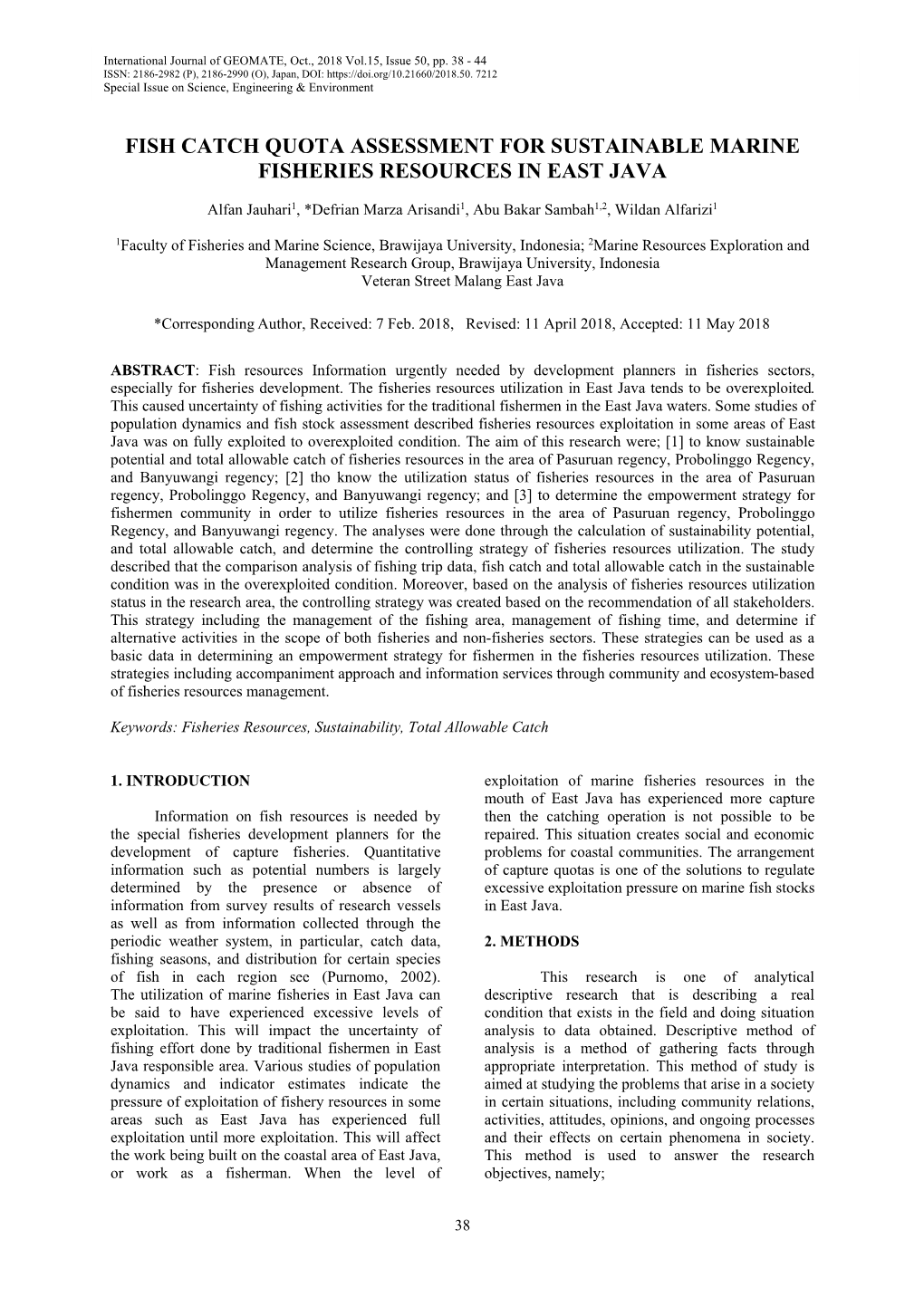 Fish Catch Quota Assessment for Sustainable Marine Fisheries Resources in East Java