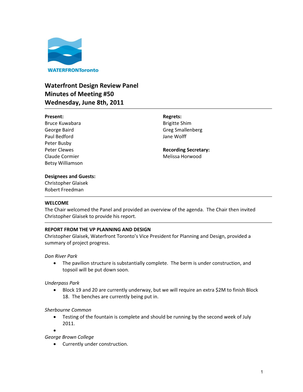 Design Review Panel Minutes of Meeting #50 Wednesday, June 8Th, 2011