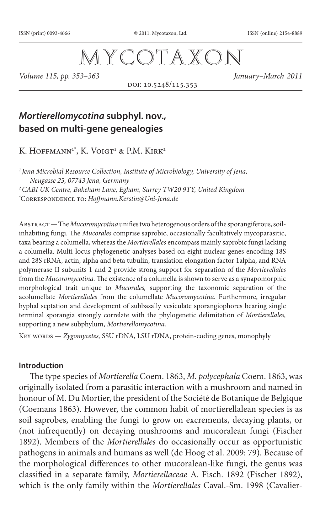 Subphyl. Nov., Based on Multi-Gene Genealogies