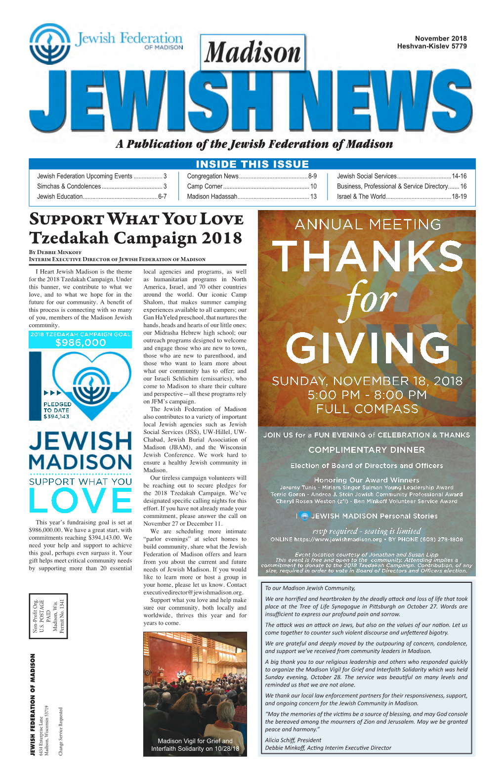 A Publication of the Jewish Federation of Madison INSIDE THIS ISSUE Jewish Federation Upcoming Events