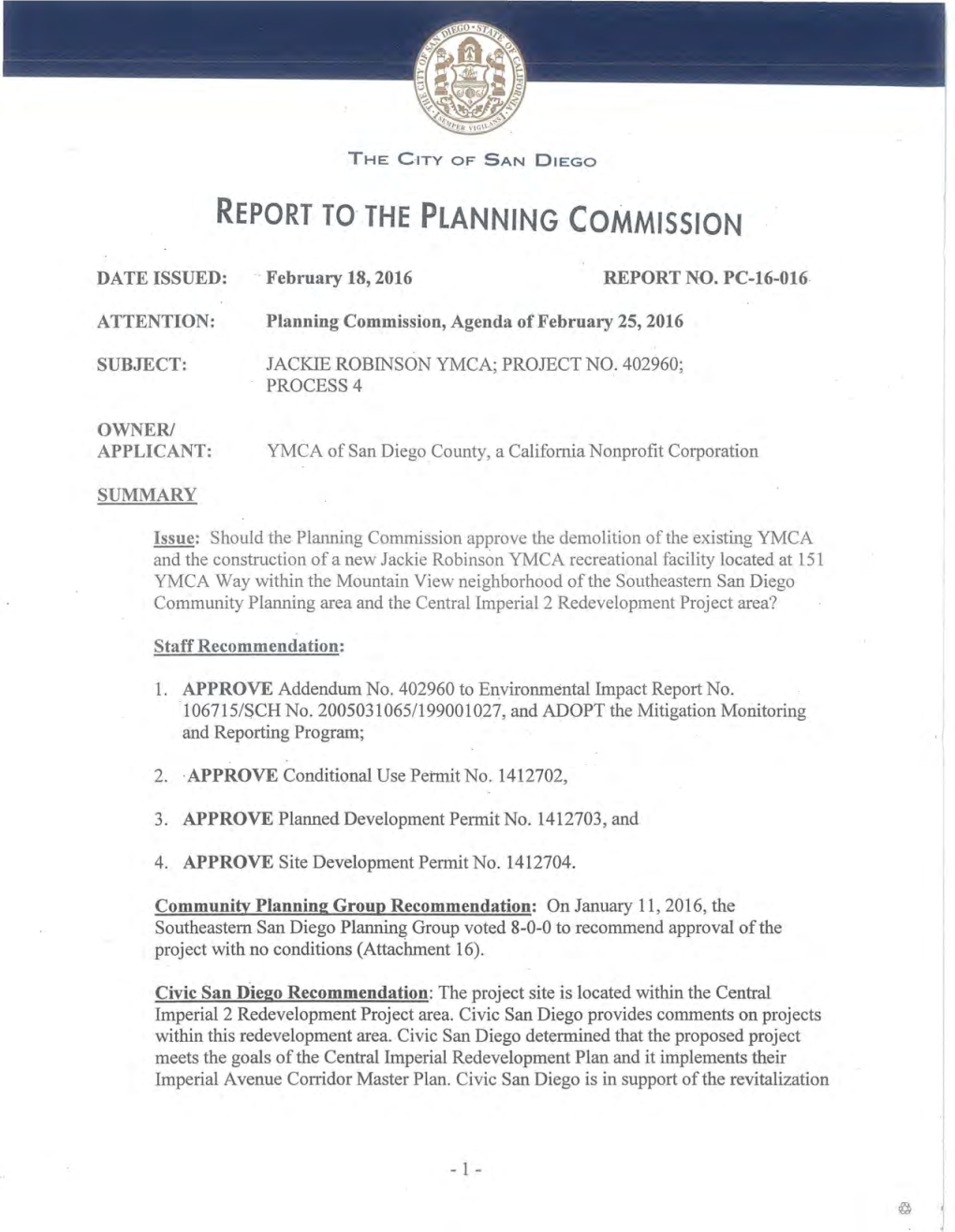 Report to the Planning Commission