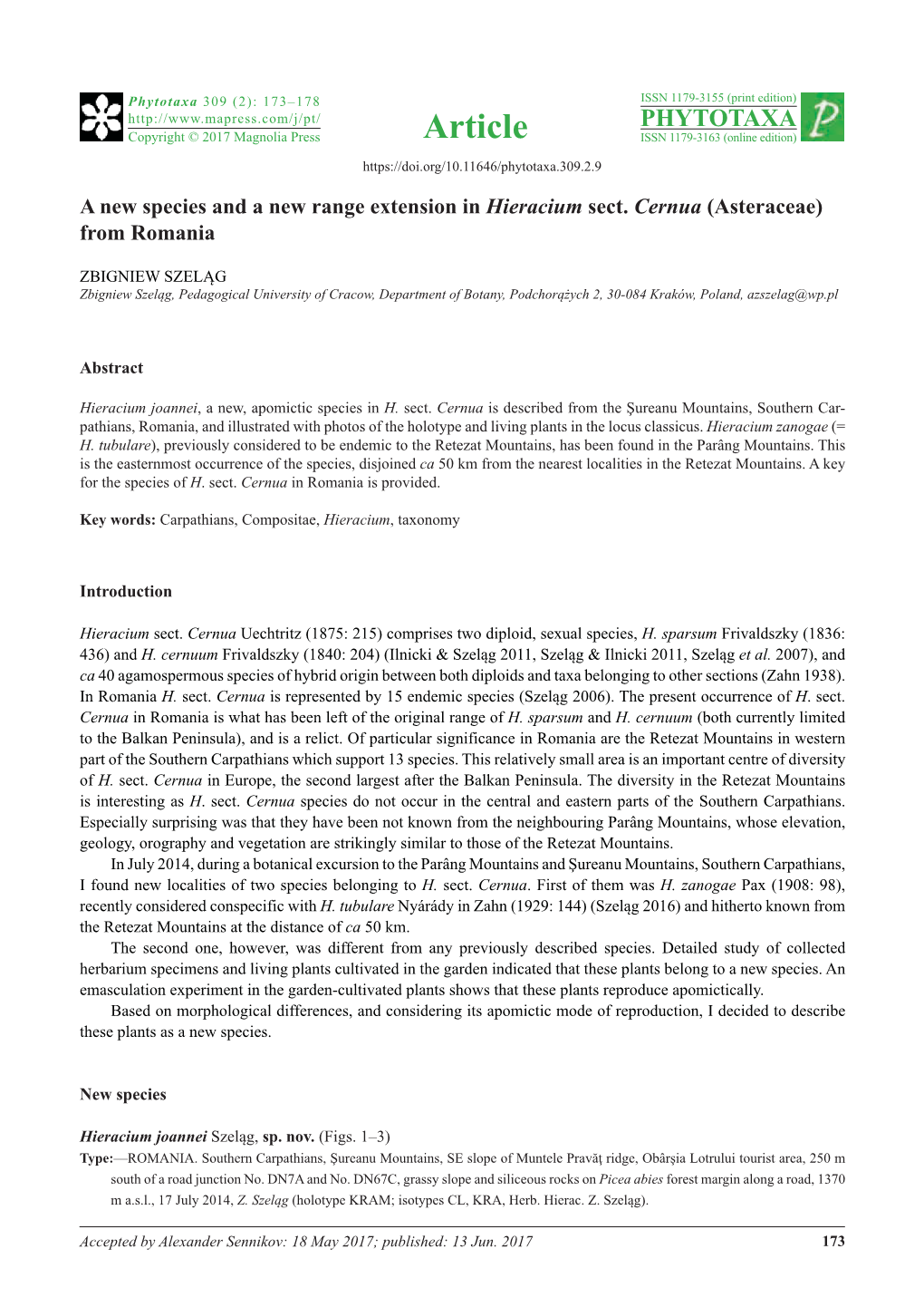 A New Species and a New Range Extension in Hieracium Sect