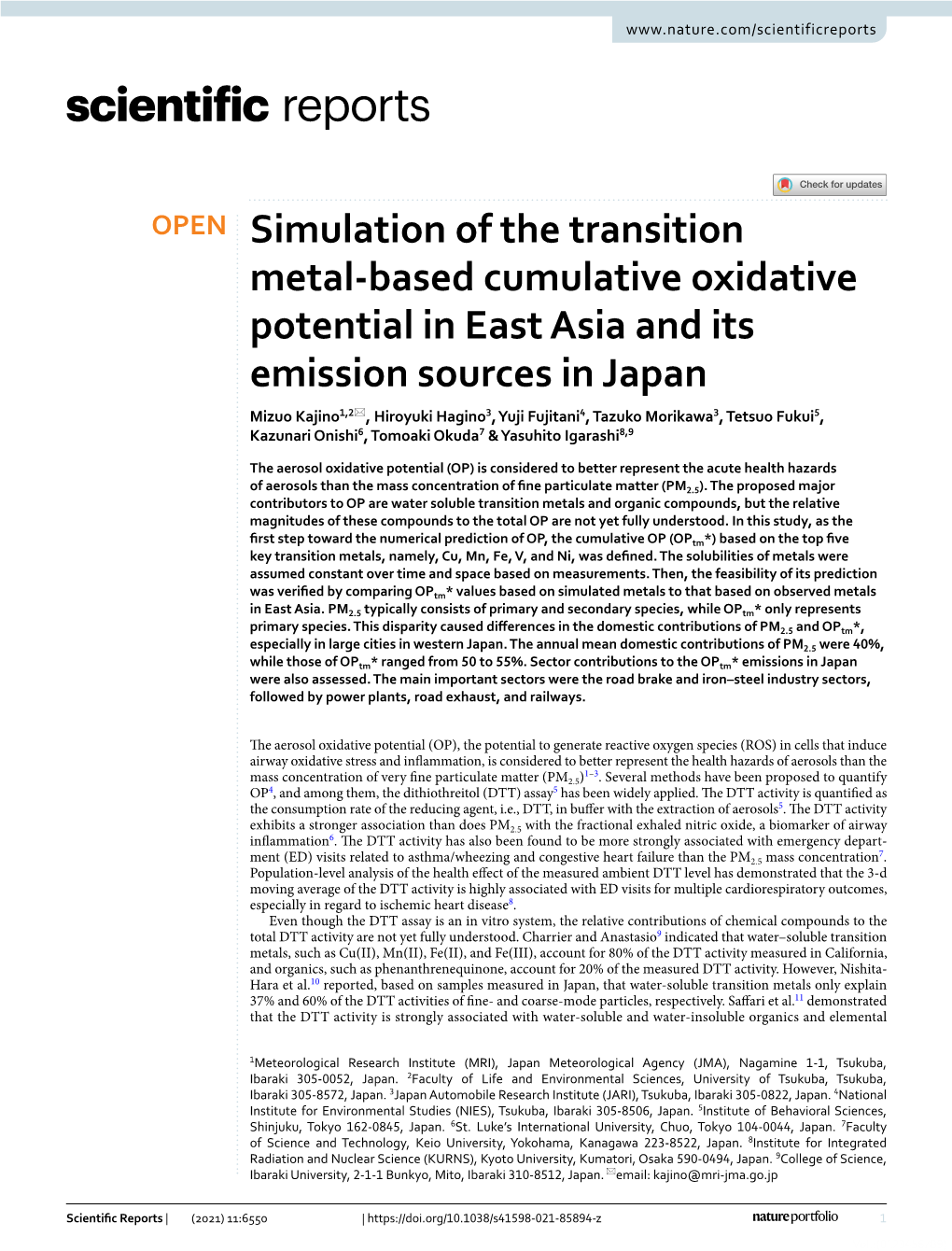 Simulation of the Transition Metal-Based Cumulative Oxidative