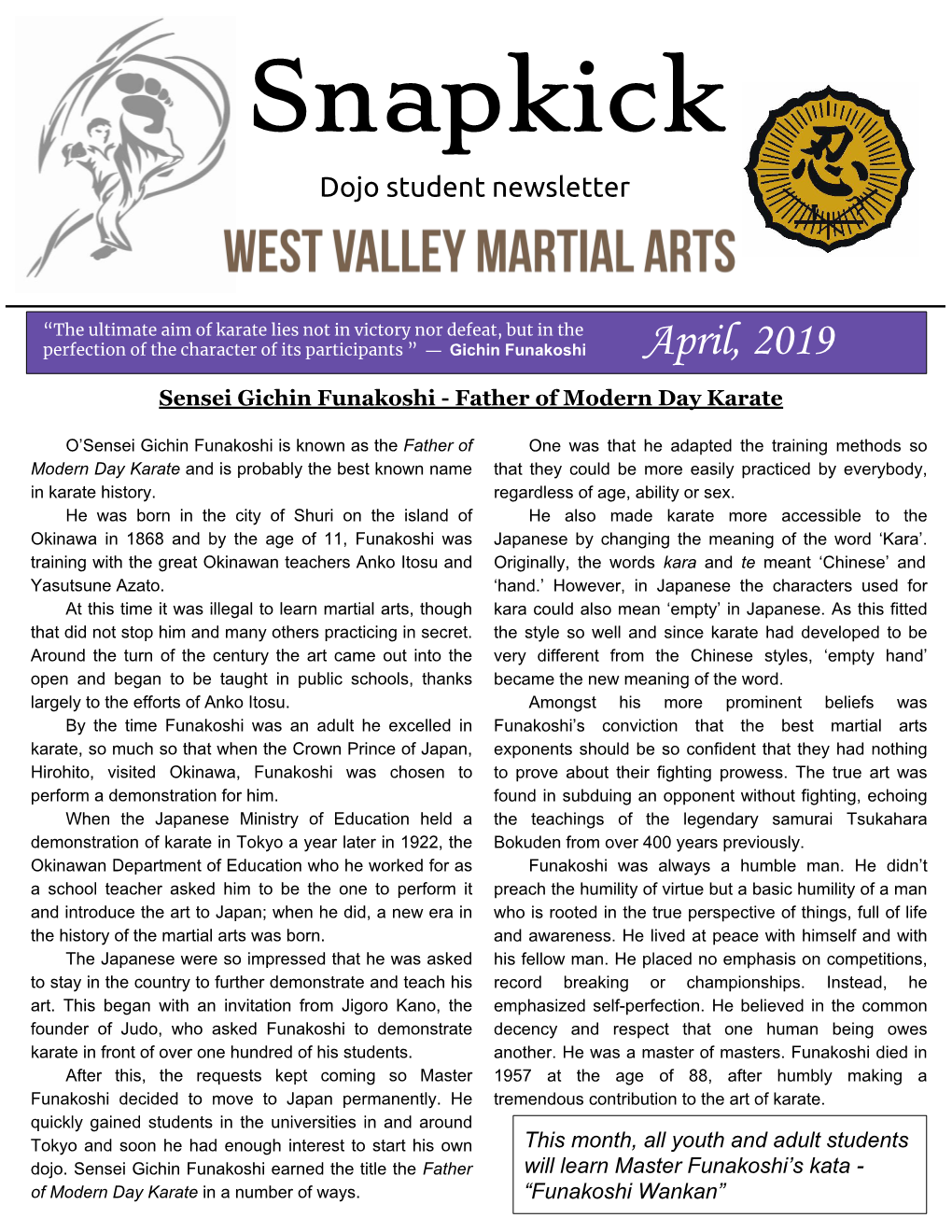 Snapkick Dojo Student Newsletter