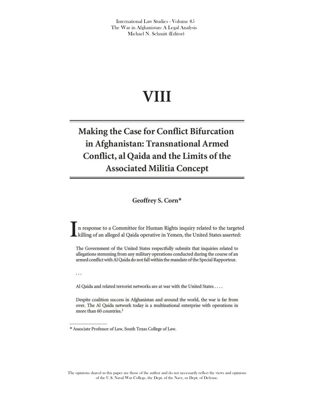 Making the Case for Conflict Bifurcation in Afghanistan