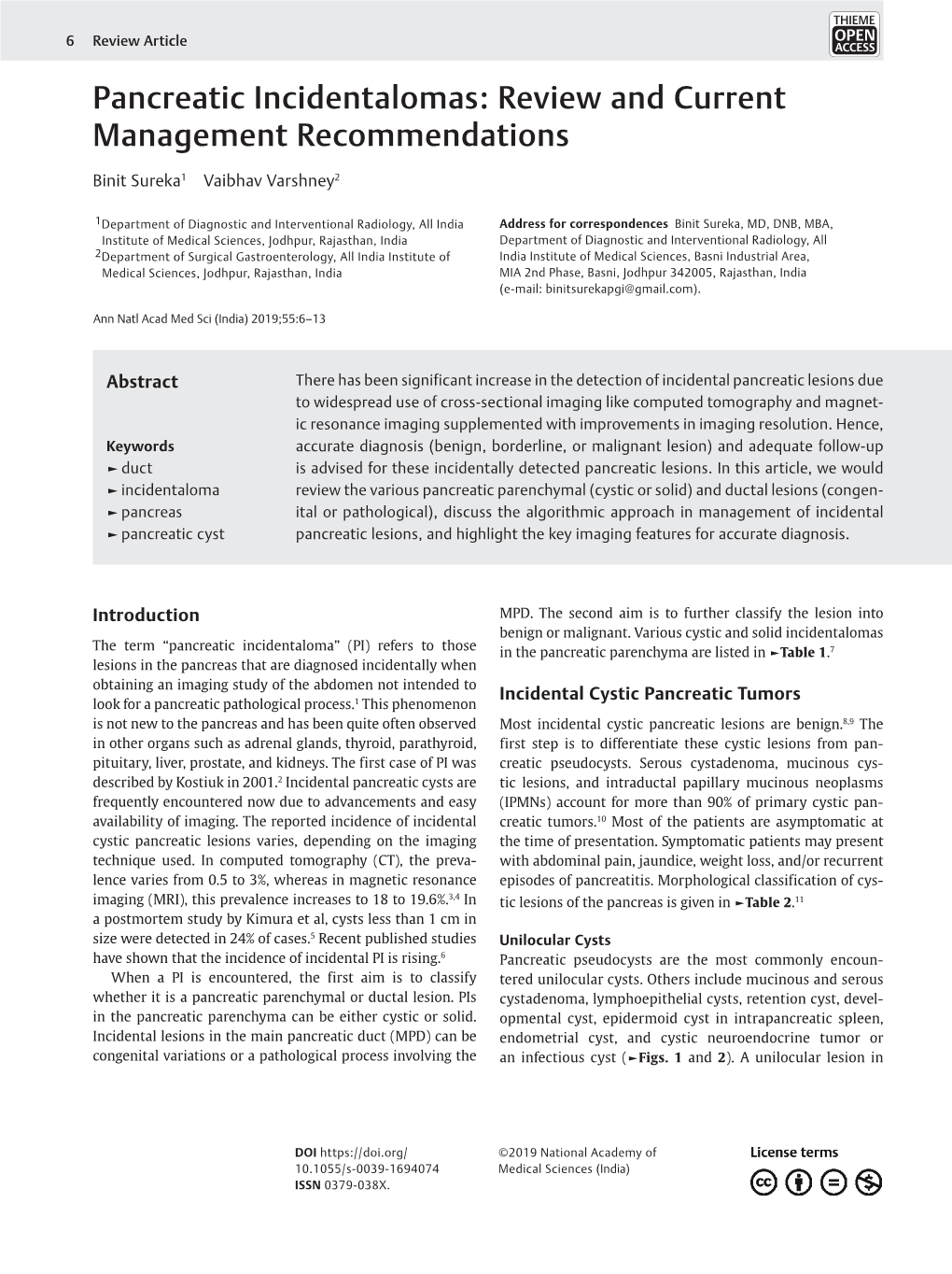 Pancreatic Incidentalomas: Review and Current Management Recommendations