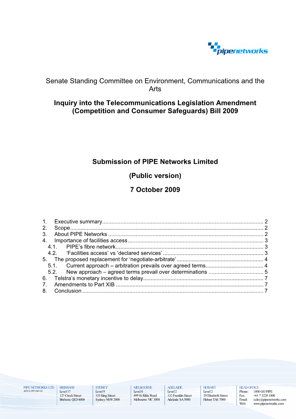 PIPE Networks Submission to Senate Inquiry