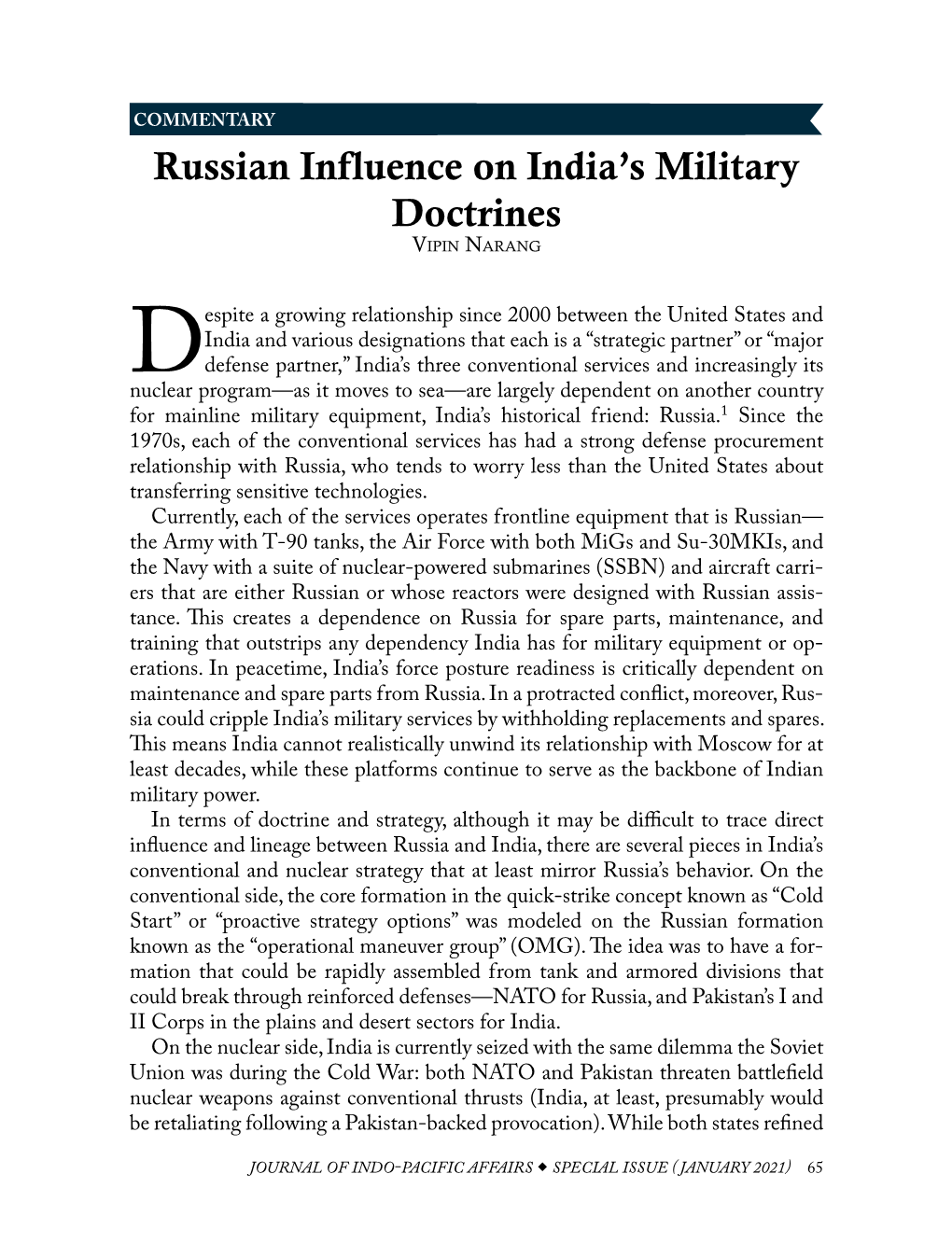 Russian Influence on India's Military Doctrines