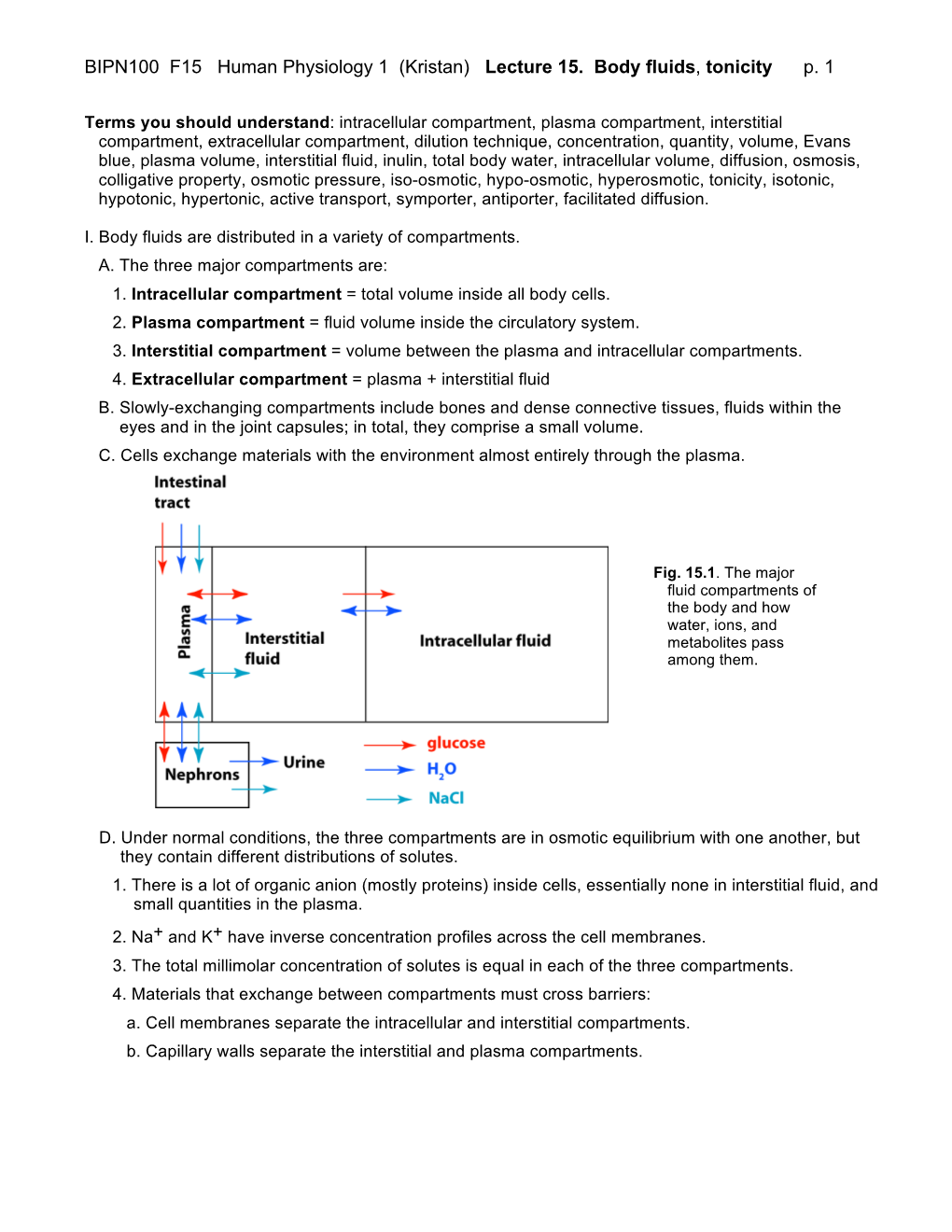 BIPN100 F15 Human Physiology 1 (Kristan) Lecture 15. Body Fluids, Tonicity P