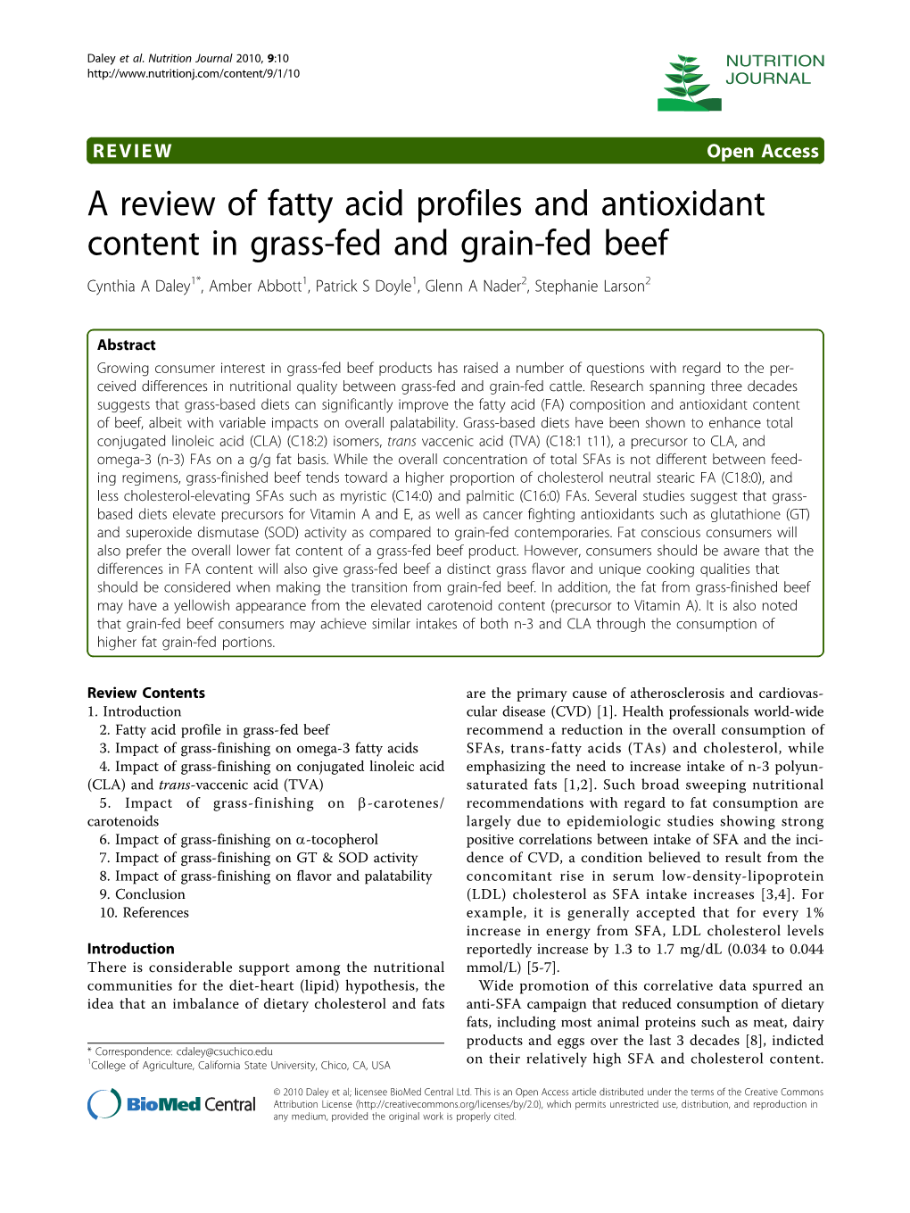 A Review of Fatty Acid Profiles and Antioxidant Content in Grass-Fed And