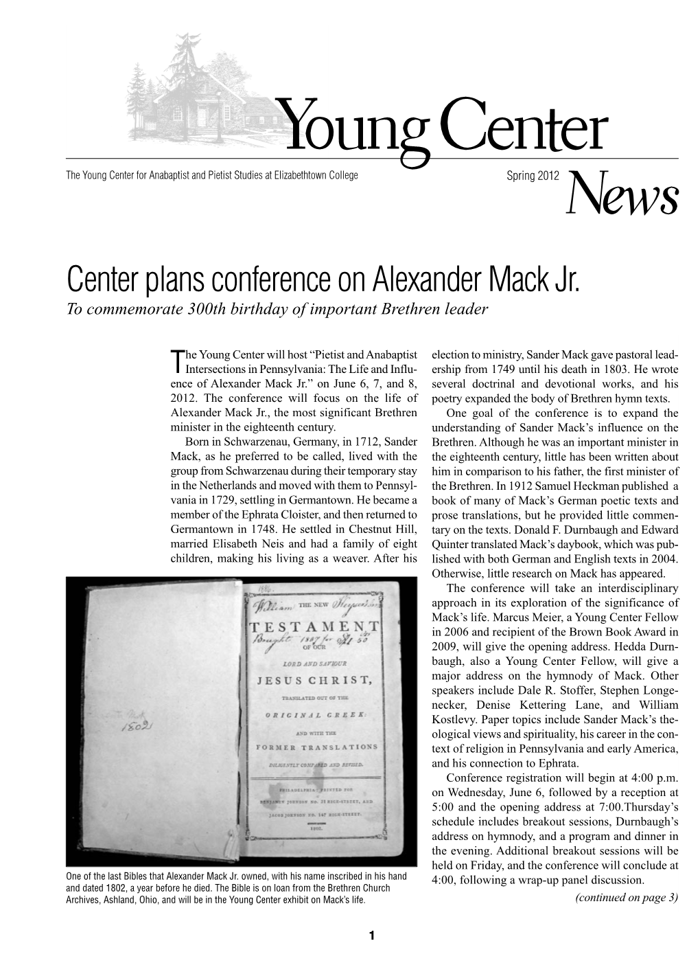 Center Plans Conference on Alexander Mack Jr