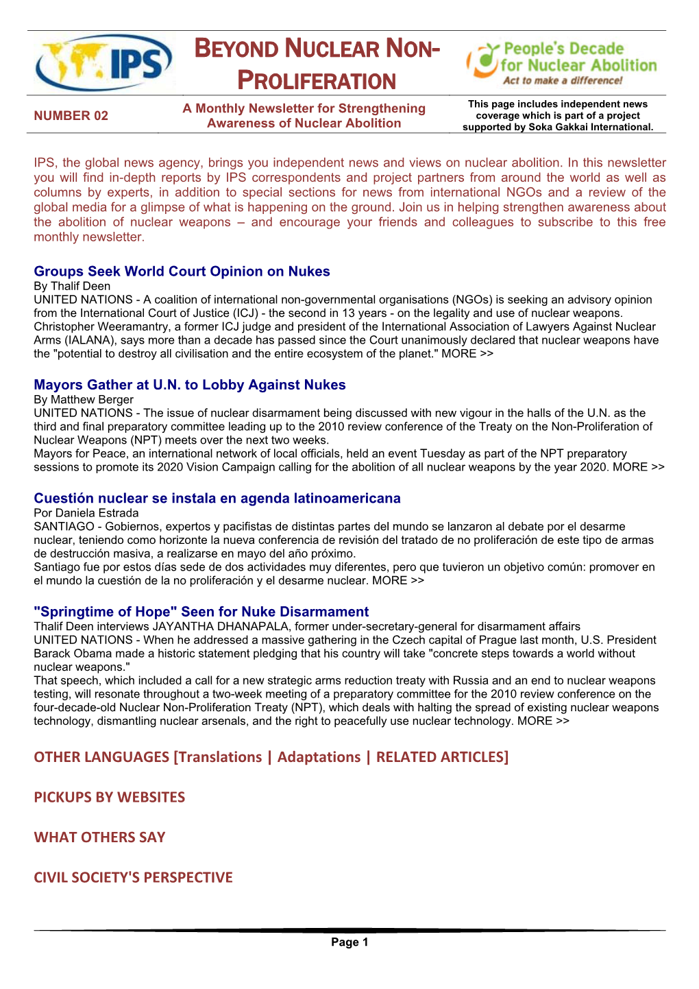 BEYOND NUCLEAR NON-PROLIFERATION Number 02