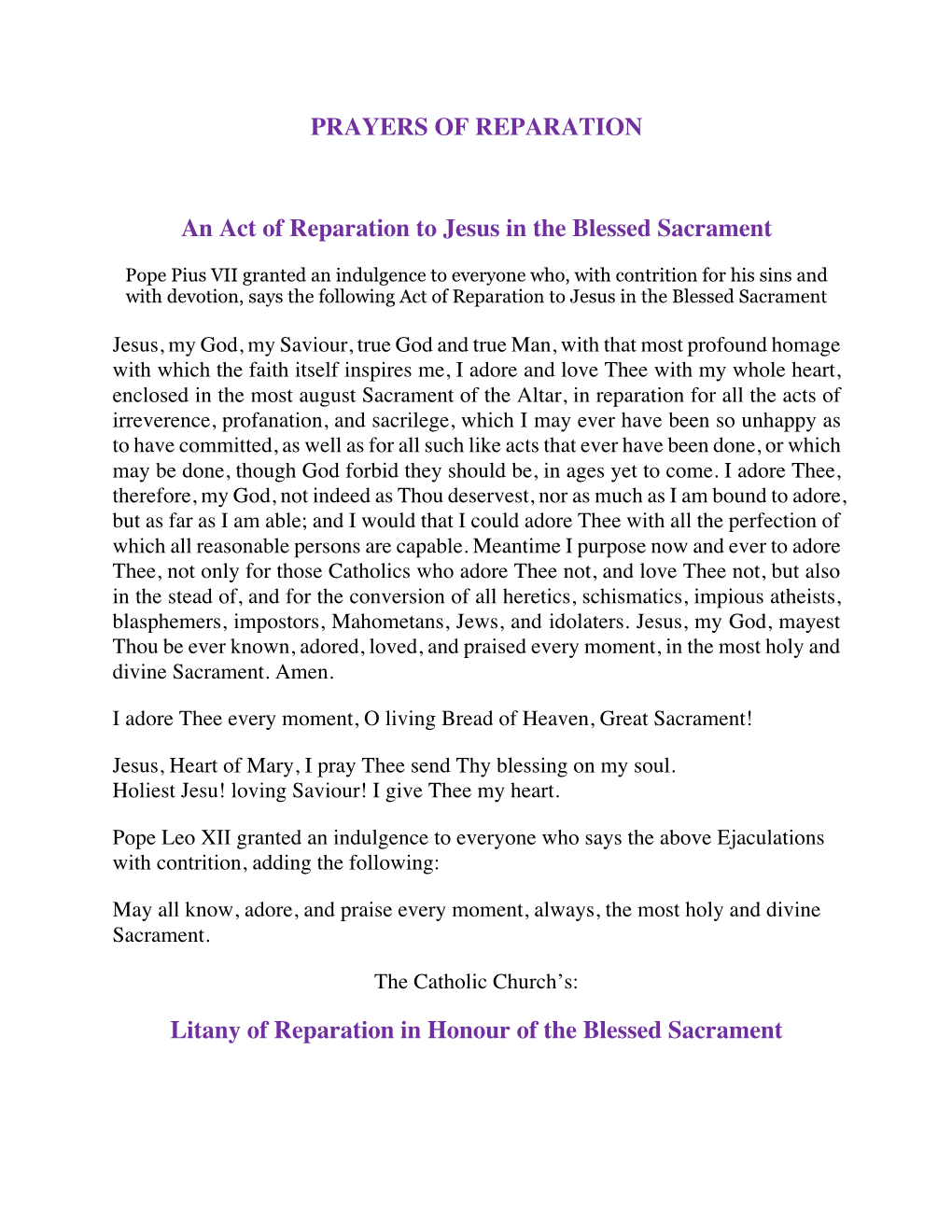 Prayers of Reparation