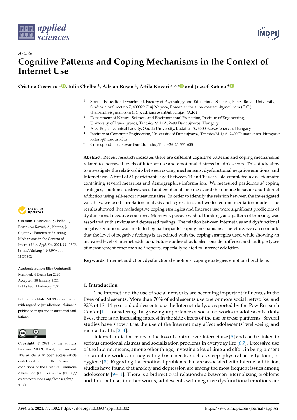 Cognitive Patterns and Coping Mechanisms in the Context of Internet Use