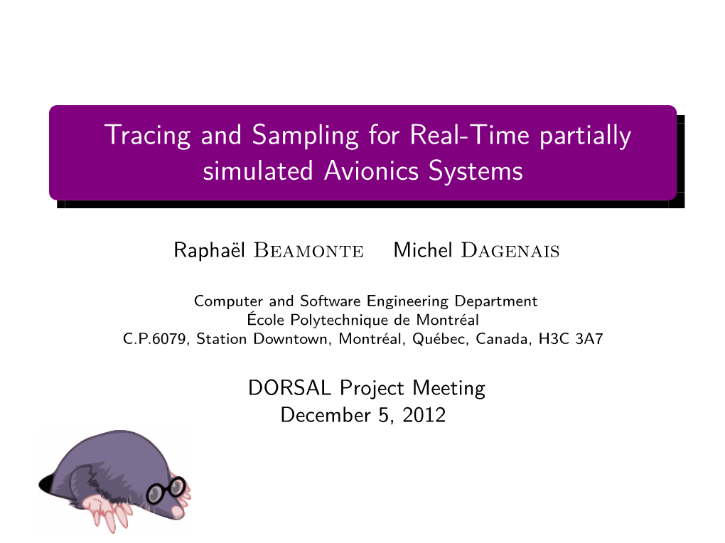 Tracing and Sampling for Real-Time Partially Simulated Avionics Systems