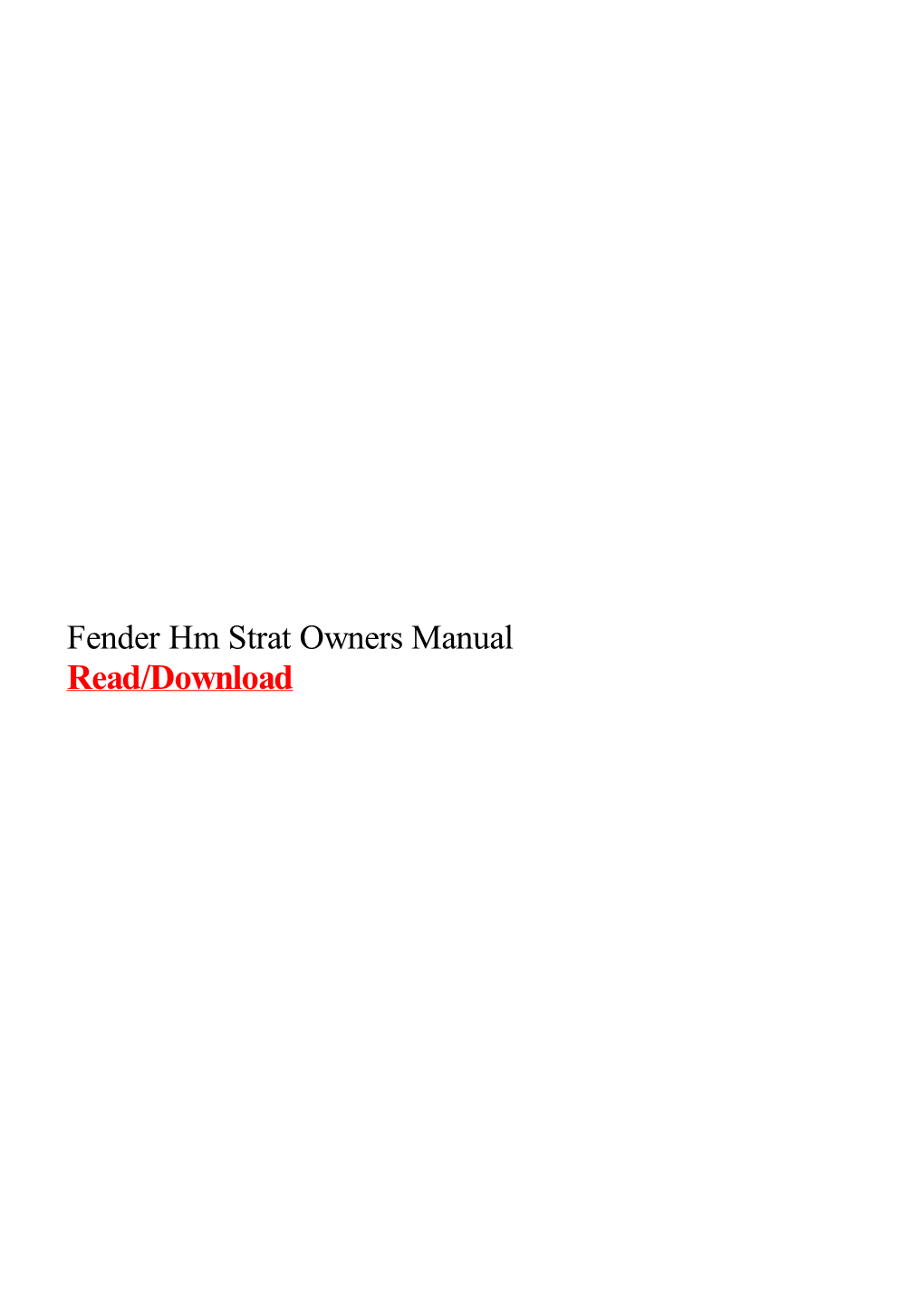 Fender Hm Strat Owners Manual