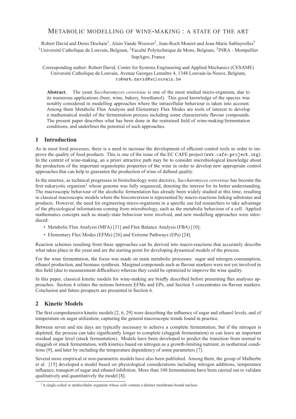 Metabolic Modelling of Wine-Making : a State of the Art