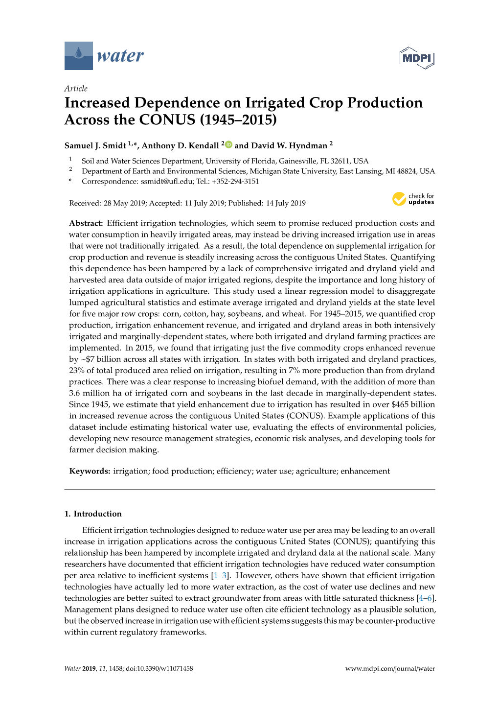 Increased Dependence on Irrigated Crop Production Across the CONUS (1945–2015)