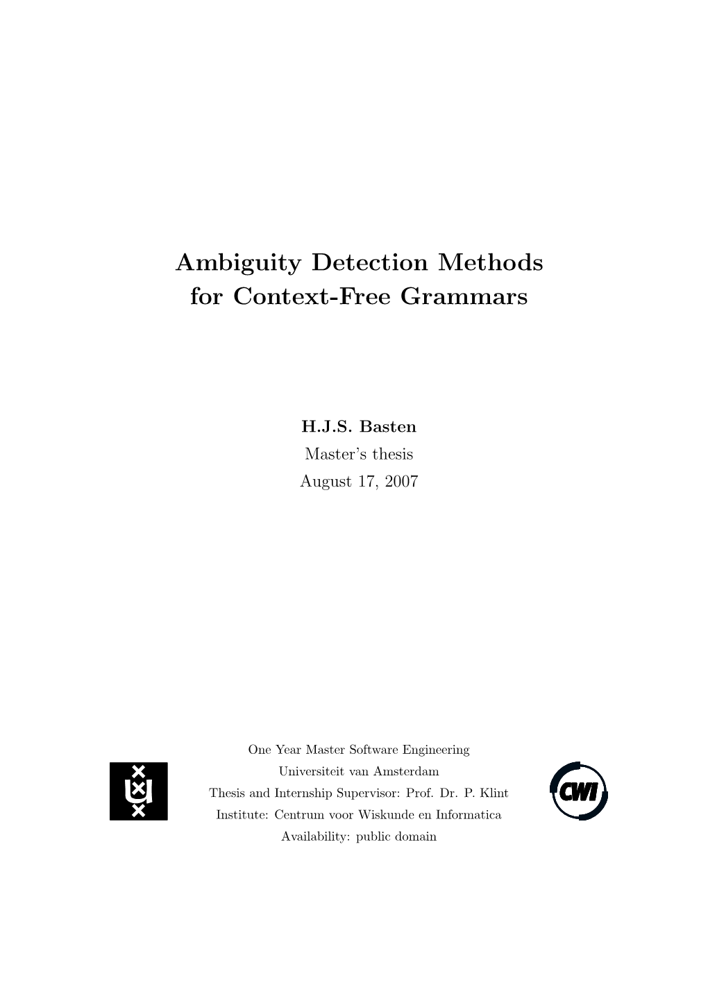 Ambiguity Detection Methods for Context-Free Grammars