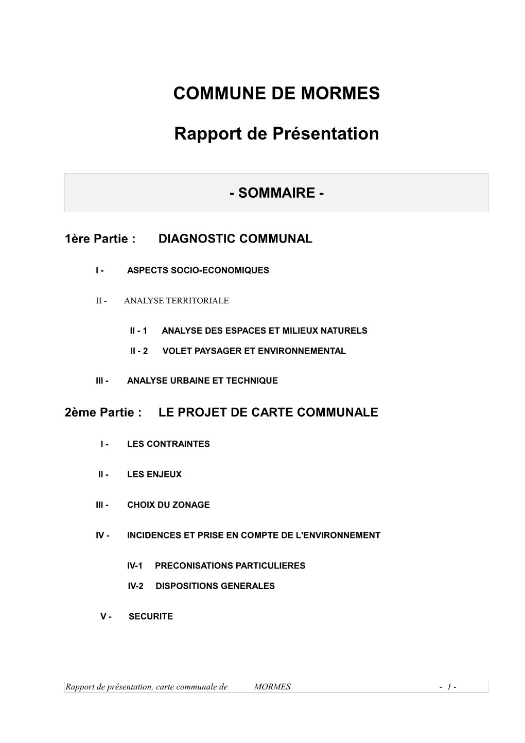 COMMUNE DE MORMES Rapport De Présentation