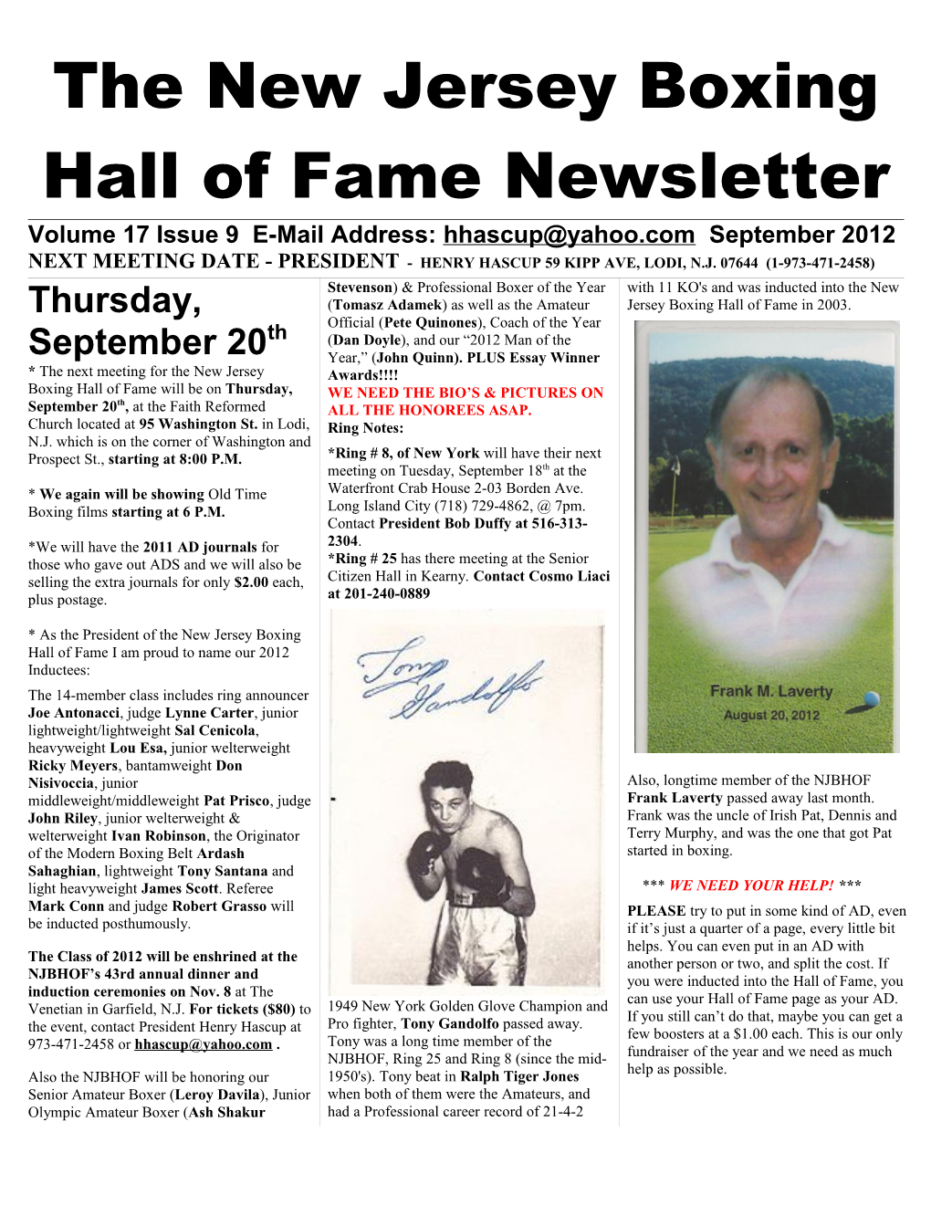 The New Jersey Boxing Hall of Fame Newsletter s2