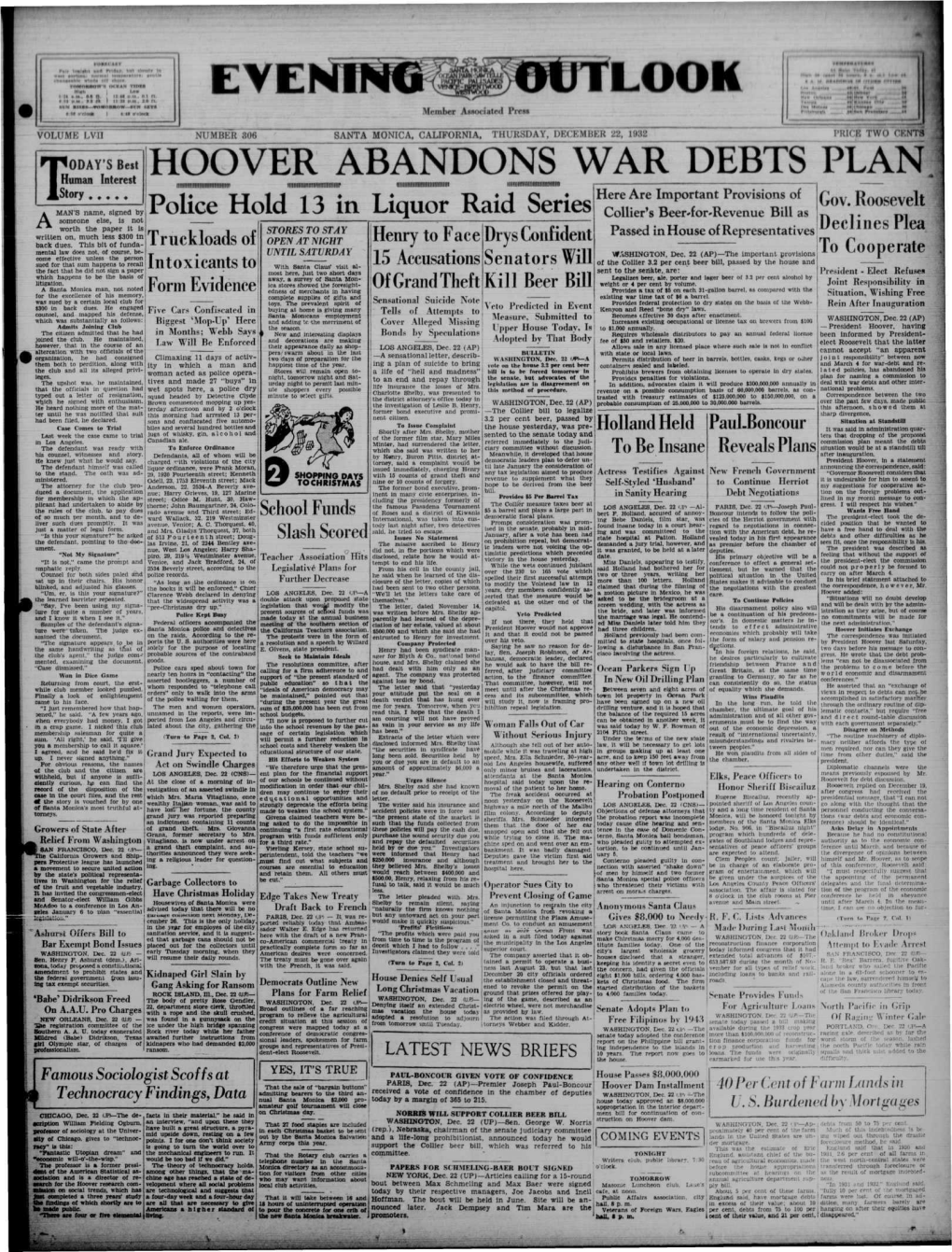 Hoover Abandons War Debts Plan