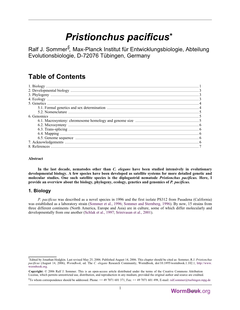Pristionchus Pacificus* §