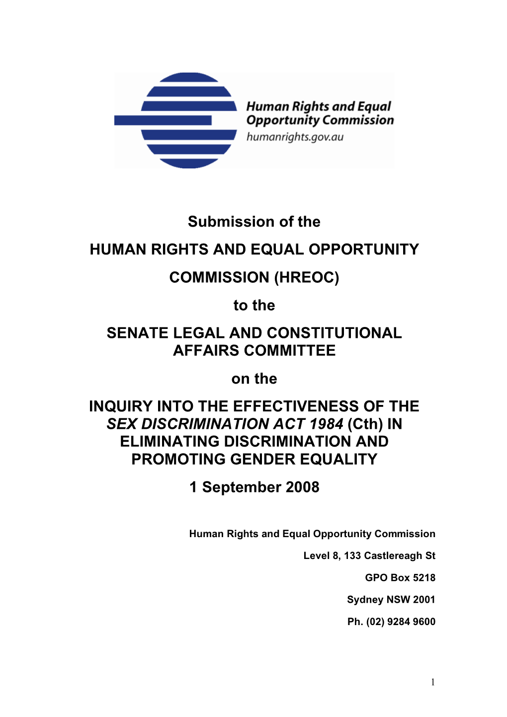Submission of the HUMAN RIGHTS and EQUAL OPPORTUNITY
