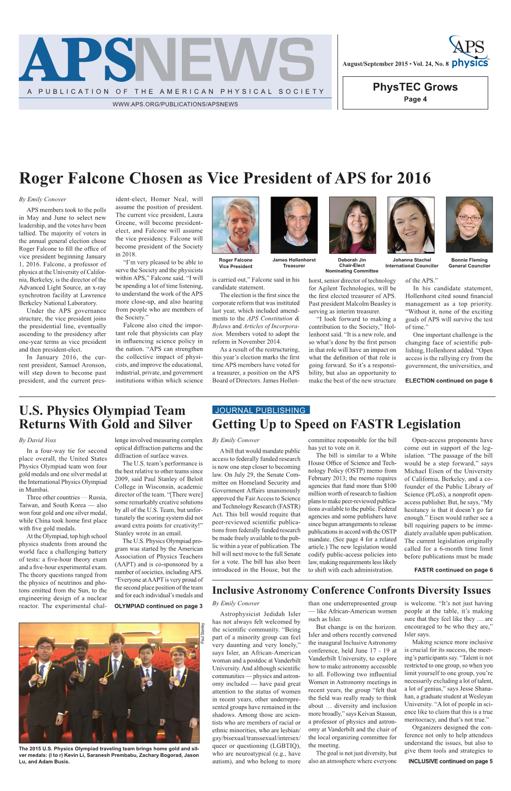 Roger Falcone Chosen As Vice President of APS for 2016