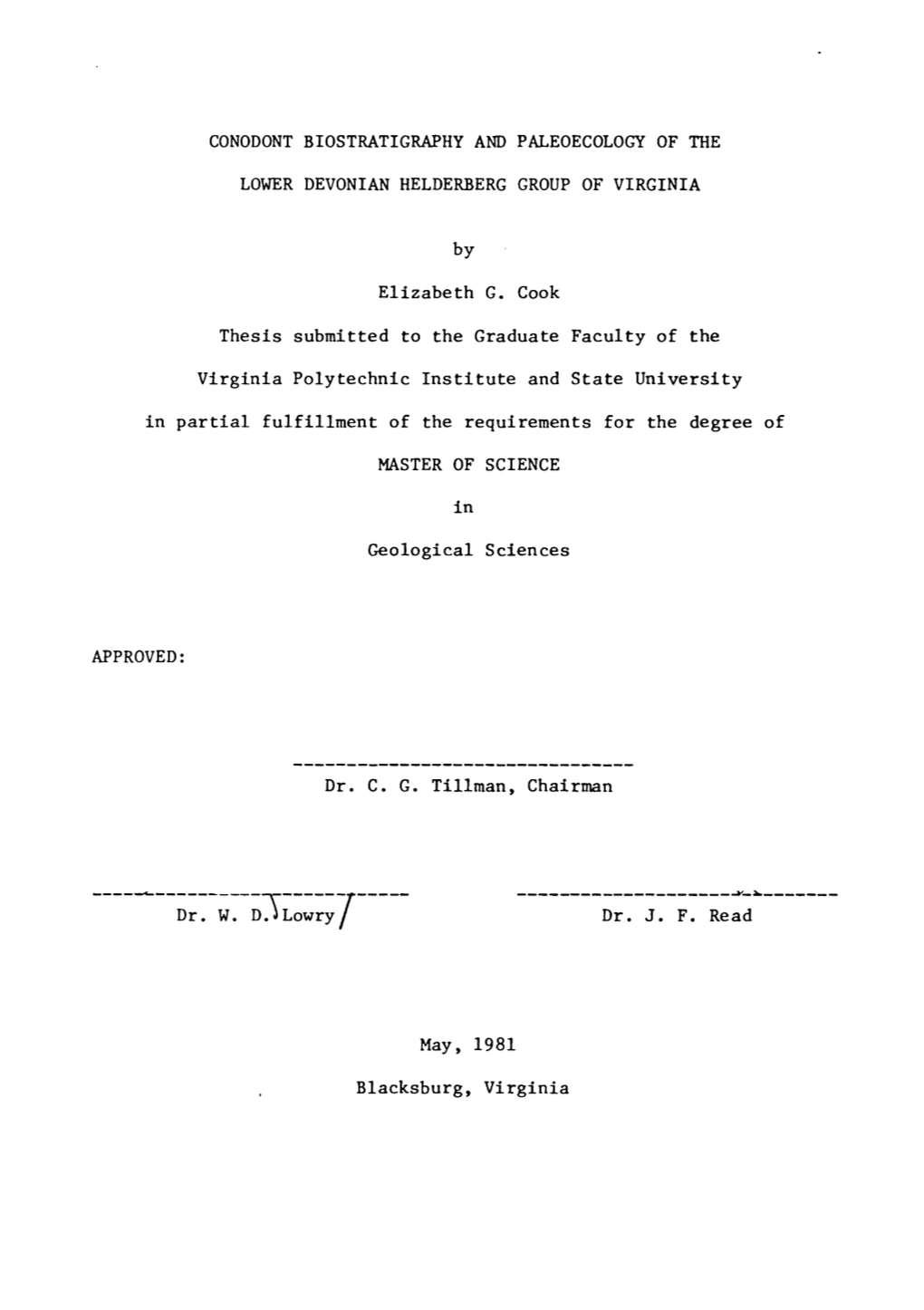 Conodont Biostratigraphy and Paleoecology of The